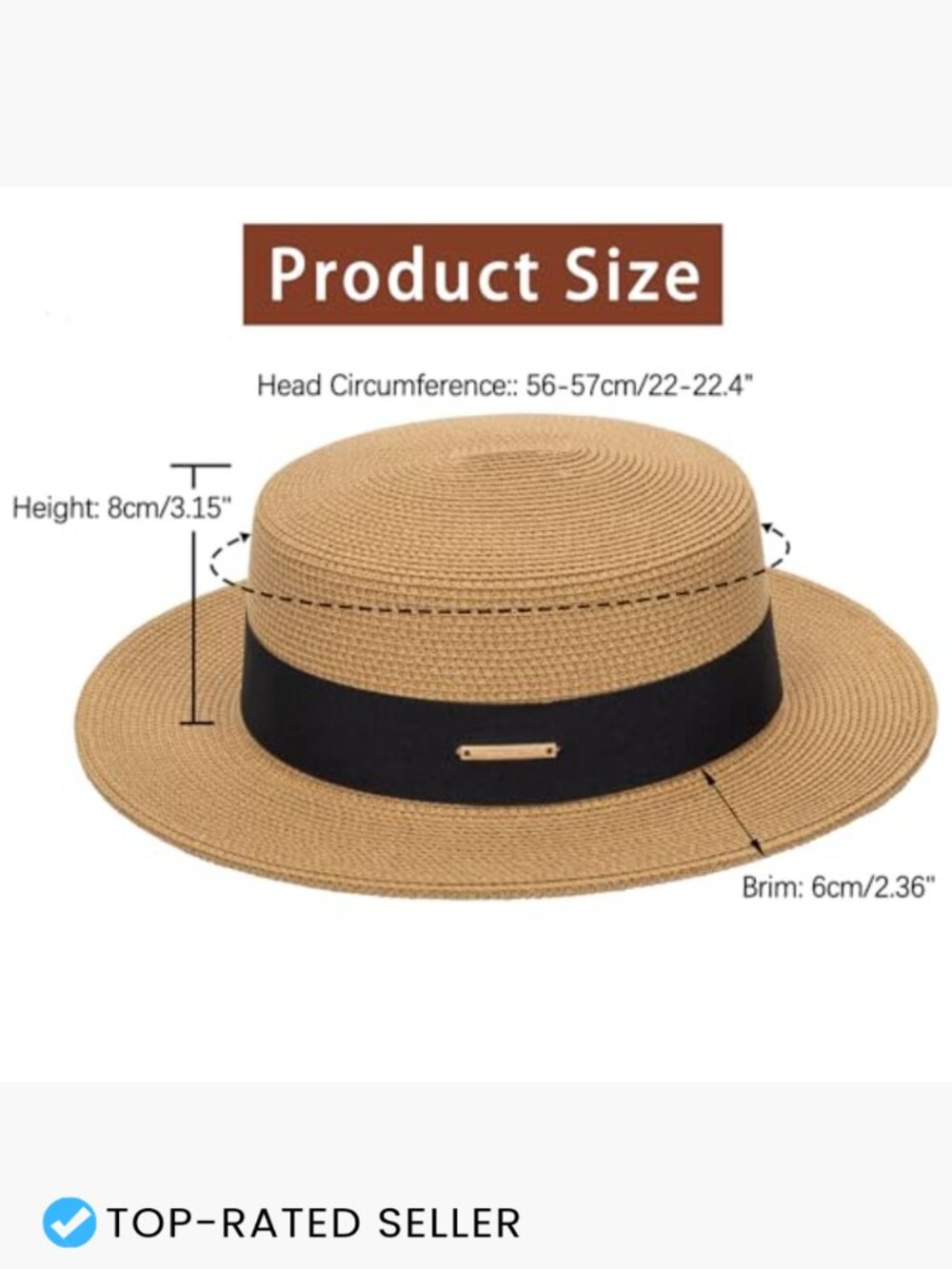 Straw Boater Summer Sun Hat - Wide Brim Fedora Panama Beach Hat Adjustable - Picture 2 of 7